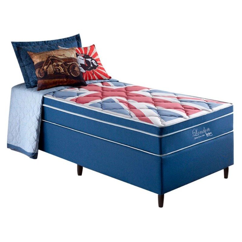 Box Azul + Colchão Solteiro London Molas Superlastic 88x188x68 - Anjos - Imagem 2