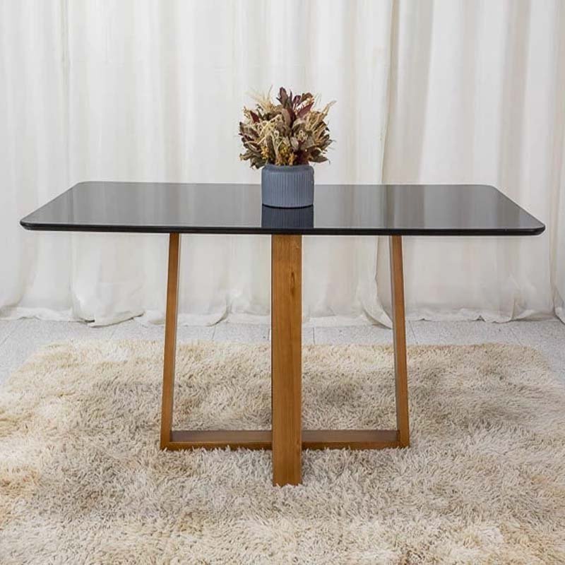 Base Mesa Pedro 6 lugares Vidro Preto 160x80 Madeira Maciça Art Assento - Entregue Montada