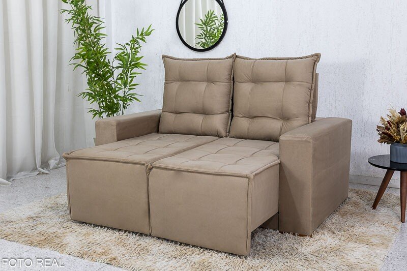Sofá Retrátil Reclinável Rafaela 1.60m Veludinho Bege B09 - Imagem 2