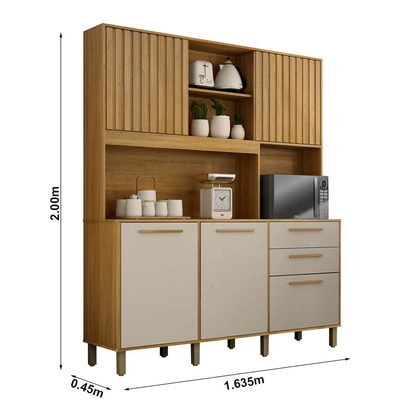 Armário Cozinha Diamante Larg. 1.63m Cinamomo/Off 5 Portas 2 Gavetas - Valdemoveis - Imagem 3