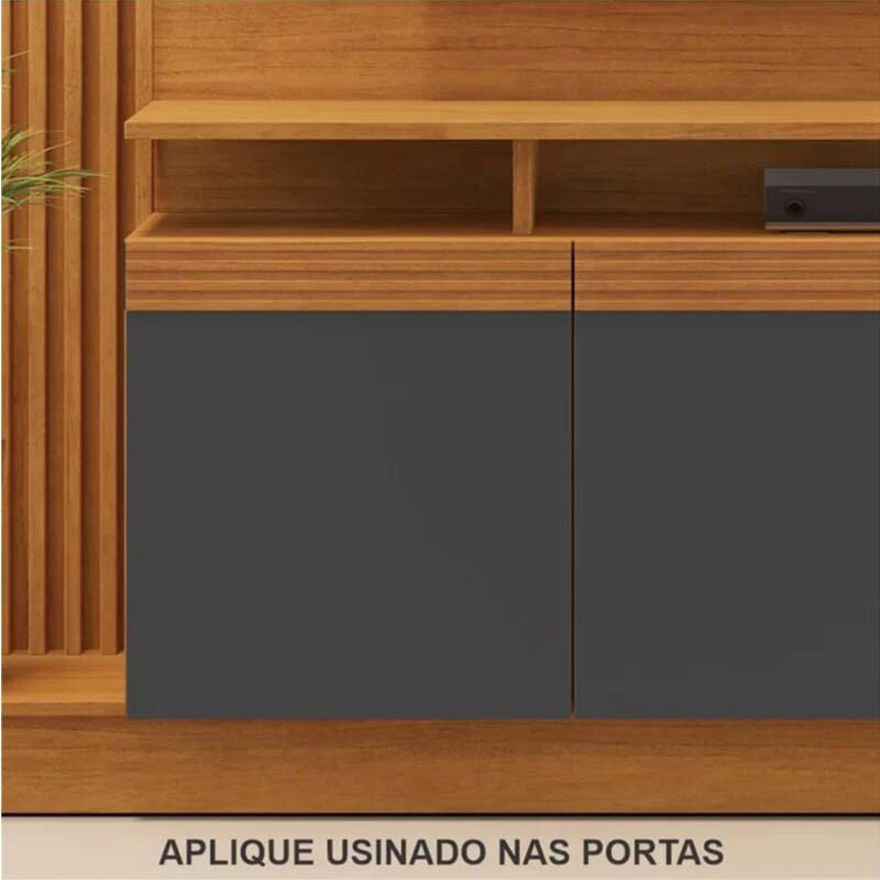 Home Absoluto Larg. 2.00m Cinamomo/Grafite Ripado C/ Led para TV até 65" - JCM - Imagem 5