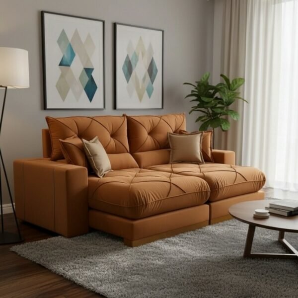 Sofá Retrátil Reclinável Gran Bello 2.30m Veludo Terracota 24 - Molas Ensacadas Pocket