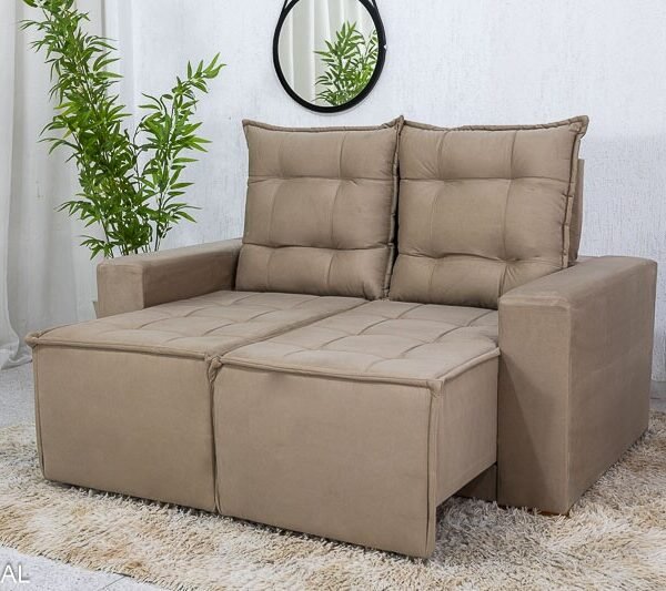 Sofá Retrátil Reclinável Rafaela 1.40m Veludinho Bege B09