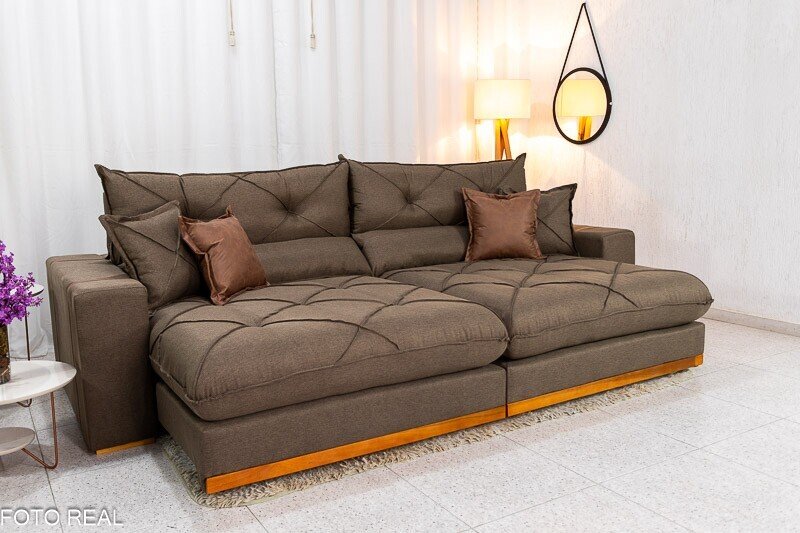 Sofá Retrátil Reclinável Gran Bello 2.90m Linho Marrom - Molas Ensacadas - Imagem 2