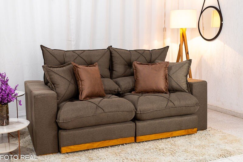 Sofá Retrátil Reclinável Gran Bello 2.00m Linho Marrom - Molas Ensacadas - Imagem 4