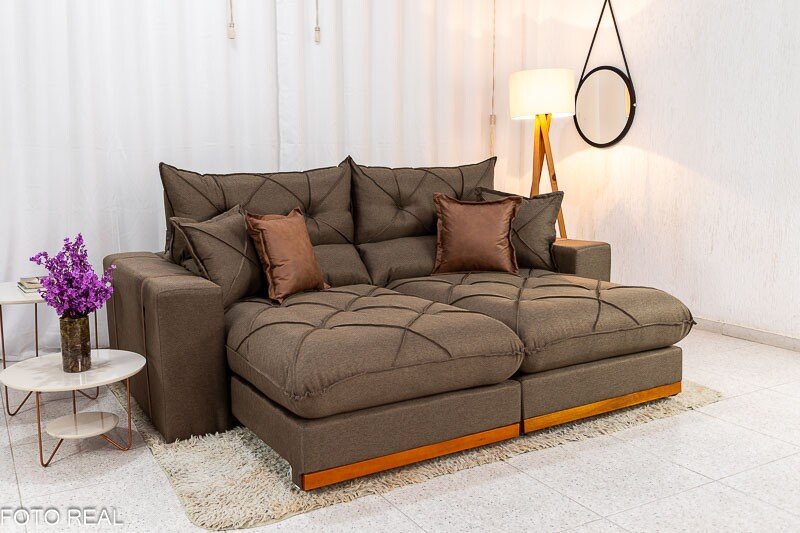 Sofá Retrátil Reclinável Gran Bello 2.50m Linho Marrom - Molas Ensacadas Pocket - Imagem 2
