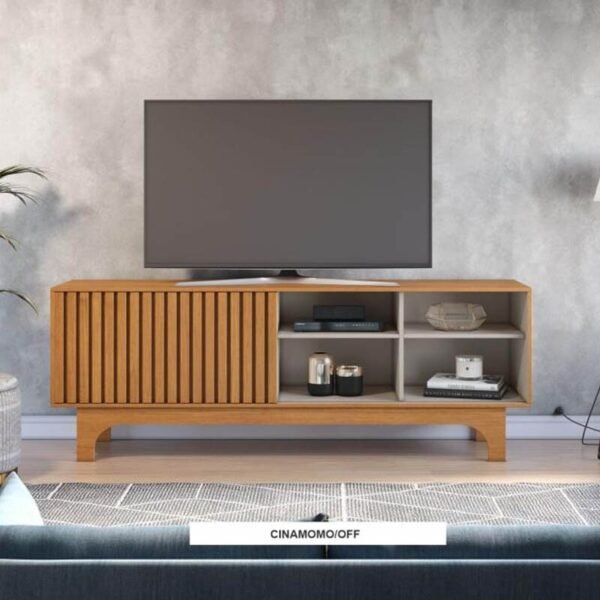 Rack Sereno Larg. 1.68m Cinamomo/Off C/Porta Ripada para TV até 70" - JCM