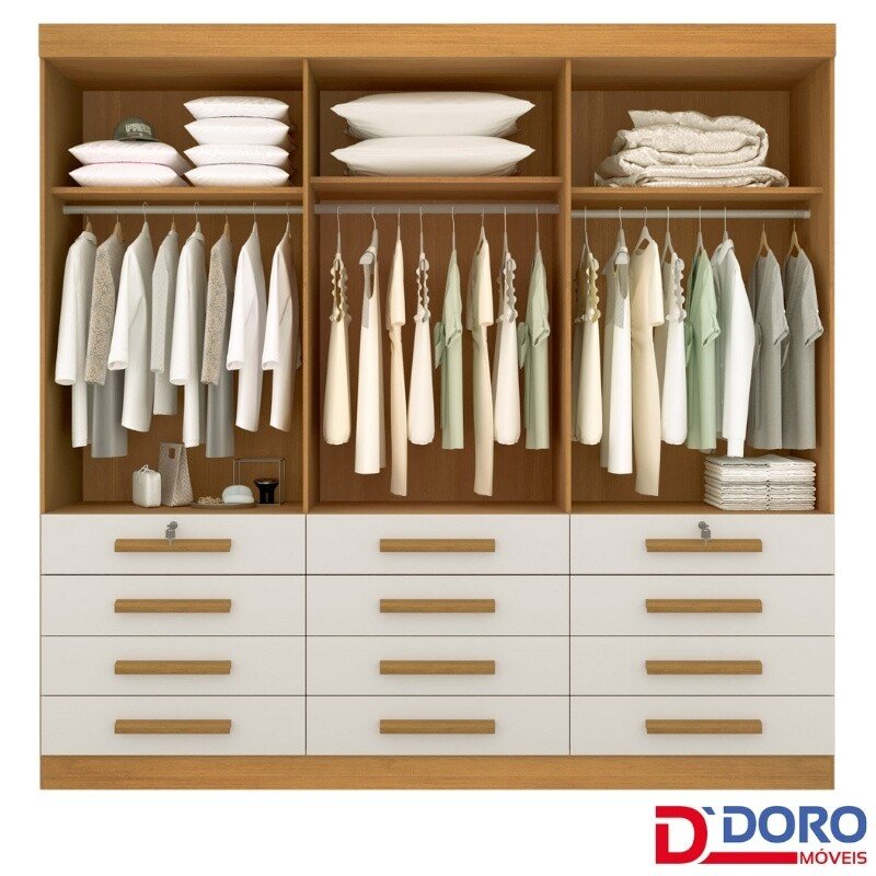 Guarda-Roupa Casal Mônaco 6 Portas 12 Gavetas Cinamomo Larg. 2.40m D Doro - Imagem 4