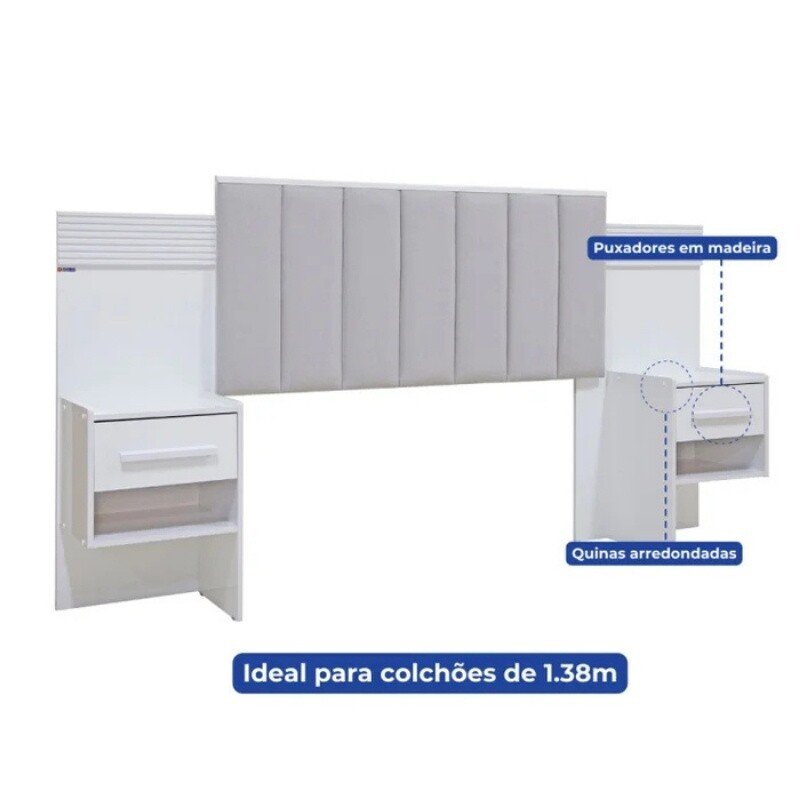 Cabeceira Casal Íris Cinamomo/Off Larg. 1.40m Acolchoada Linho Bege e Detalhe Ripado - D Doro - Imagem 6