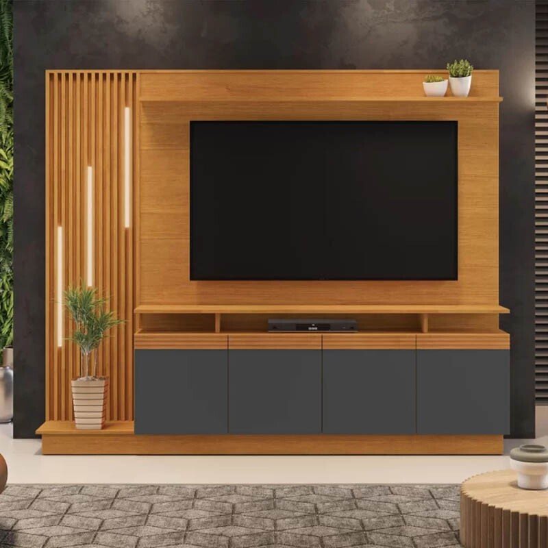 Home Absoluto Larg. 2.00m Cinamomo/Grafite Ripado C/ Led para TV até 65" - JCM