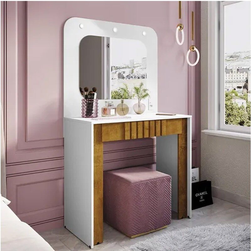 Penteadeira Camarim Rouge Branco/Nature Larg. 0.90m - Bechara