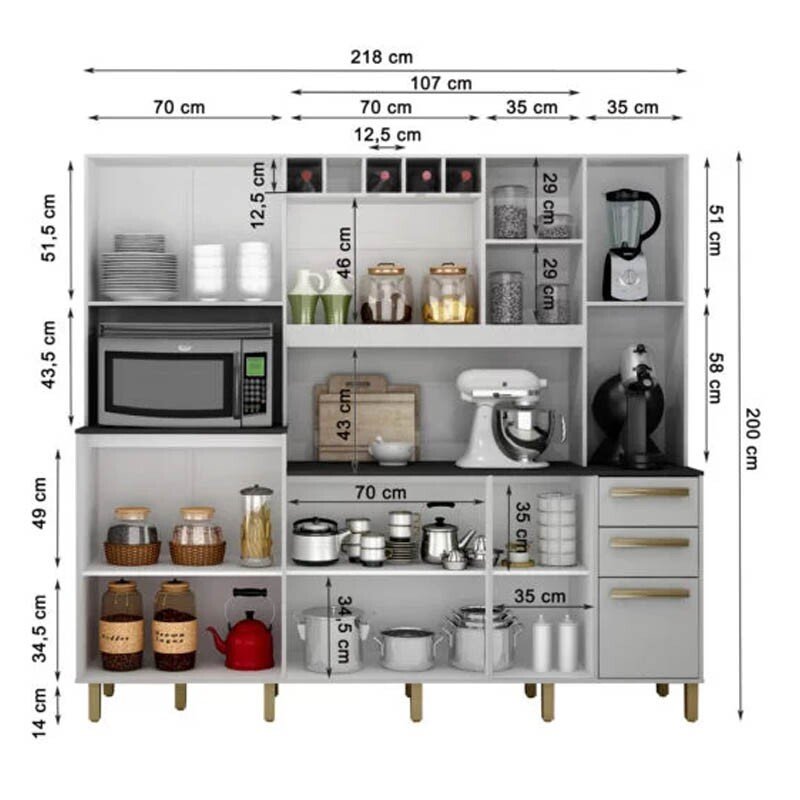 Armário Cozinha Petra Branco/Cinamomo 11 Portas 2 Gavetas Larg. 2.18m - Valdemoveis - Imagem 2
