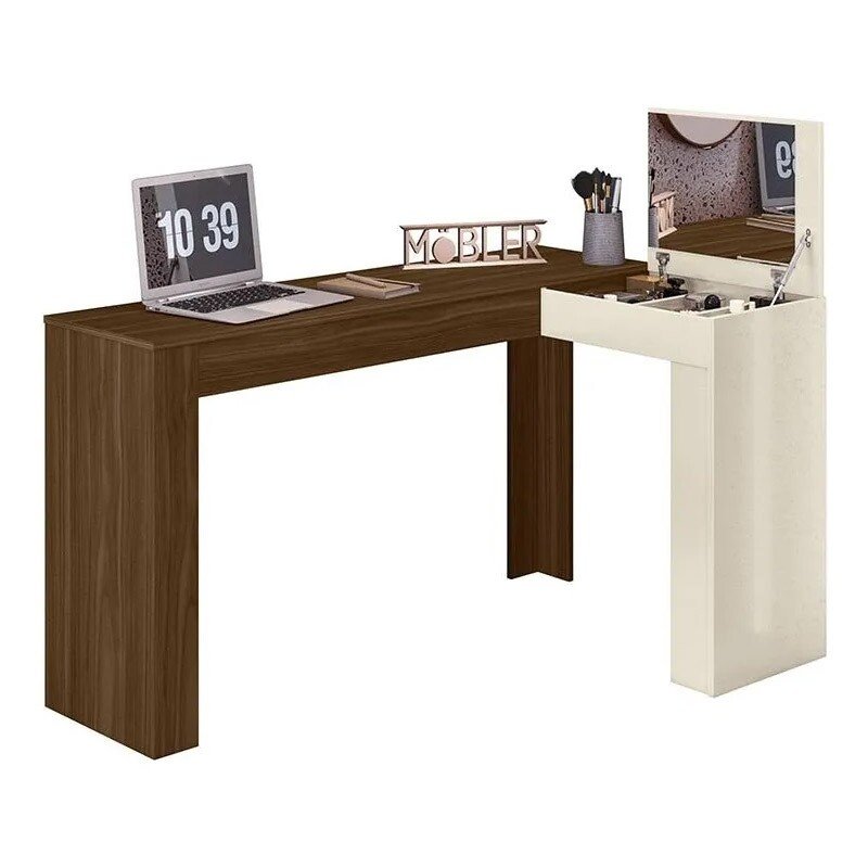 Escrivaninha Penteadeira de Canto Jade Freijo/Off - Mobler - Imagem 3