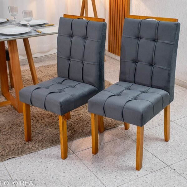 2 Cadeiras Londres Veludo Chumbo Madeira Maciça Minas Plac - Entregue Montada