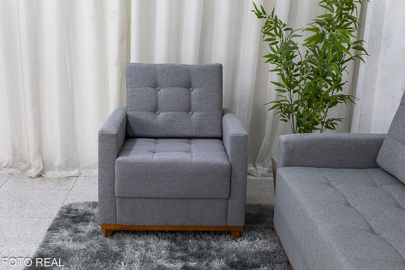 Sofá Áustria 3 Lugares + Poltrona Áustria Linho Cinza A59 - Imagem 5
