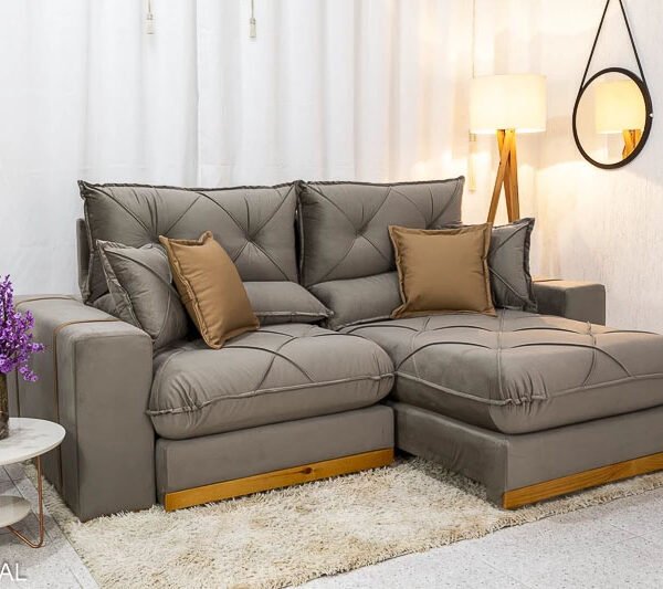 Sofá Retrátil Reclinável Gran Bello 2.00m Veludo Capuccino - Molas Ensacadas