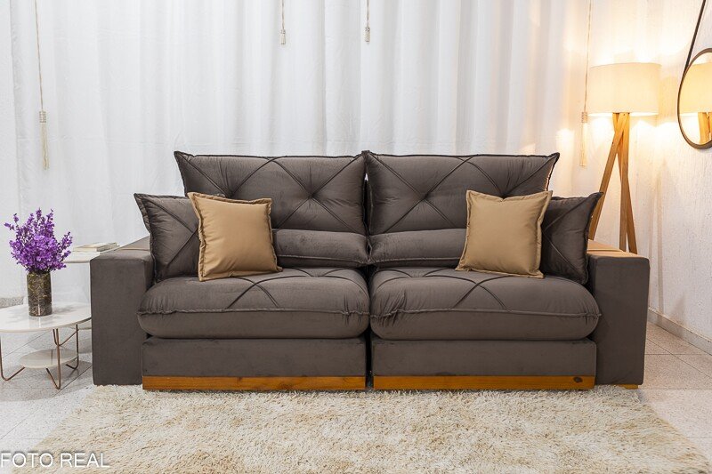 Sofá Retrátil Reclinável Gran Bello 2.50m Veludo Marrom 19 - Molas Ensacadas Pocket - Imagem 5