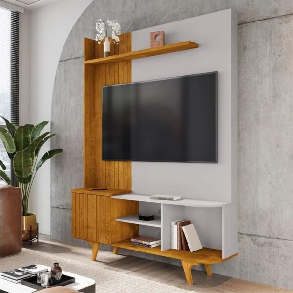 Home Corumbau Larg. 1.36m Nature/Off C/ Detalhe Frisado para TV até 55" - Bechara
