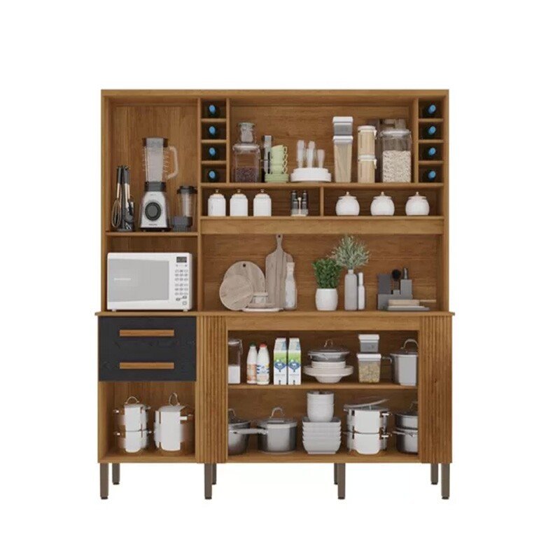 Armário Cozinha Catar Larg. 2.00m Cinamomo/Preto 6 Portas 2 Gavetas - Sallêto - Imagem 2