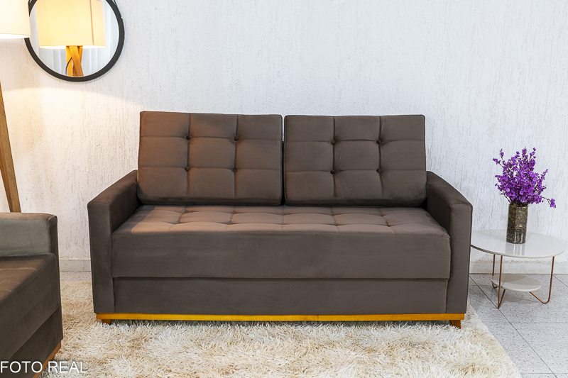 Sofá Áustria 3 Lugares + Poltrona Áustria Veludo Marrom A17 - Imagem 2