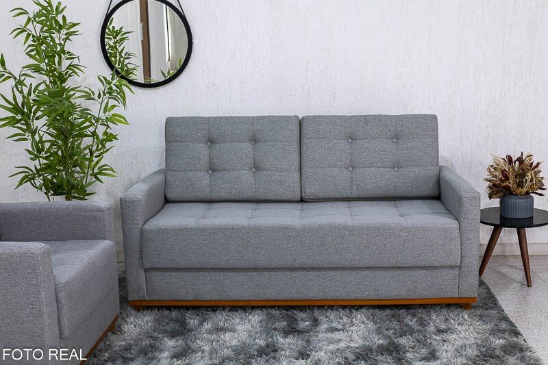 Sofá Áustria 3 Lugares + Poltrona Áustria Linho Cinza A59 - Imagem 2