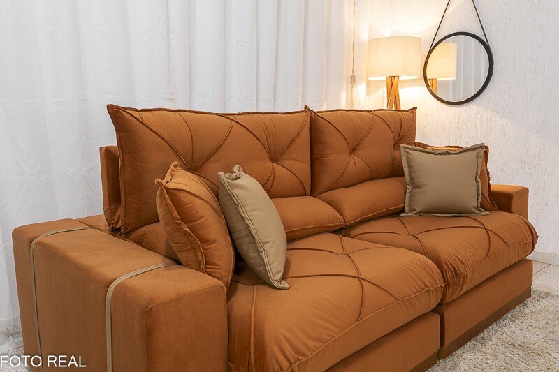Sofá Retrátil Reclinável Gran Bello 2.30m Veludo Terracota 24 - Molas Ensacadas Pocket - Imagem 8