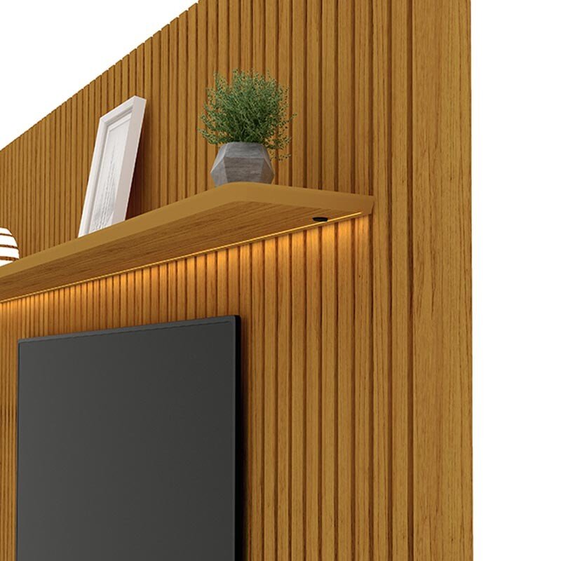 Painel Nobre Larg. 2.30m Naturale Ripado 100% MDF C/ Led para TV até 85" - Gelius - Imagem 5