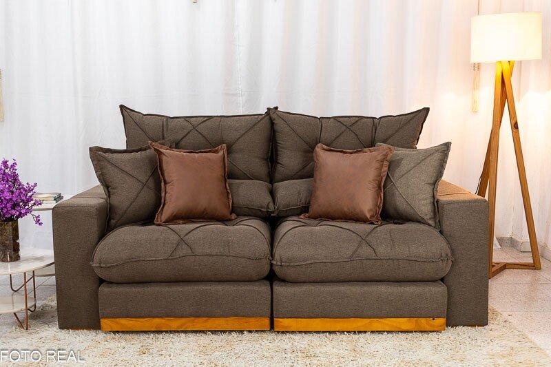 Sofá Retrátil Reclinável Gran Bello 2.00m Linho Marrom - Molas Ensacadas - Imagem 5