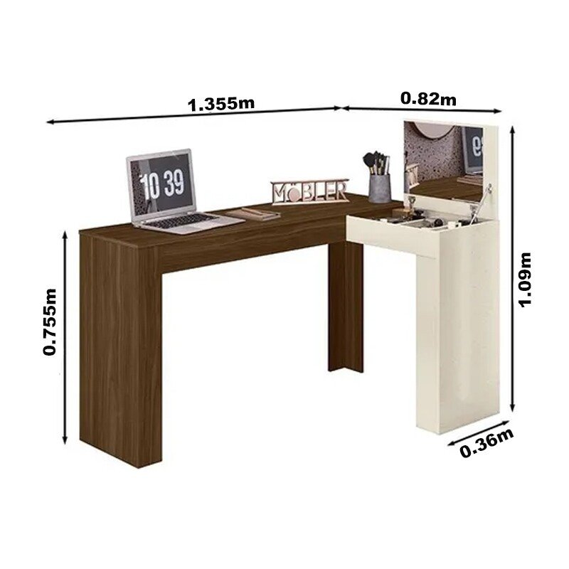 Escrivaninha Penteadeira de Canto Jade Freijo/Off - Mobler - Imagem 2