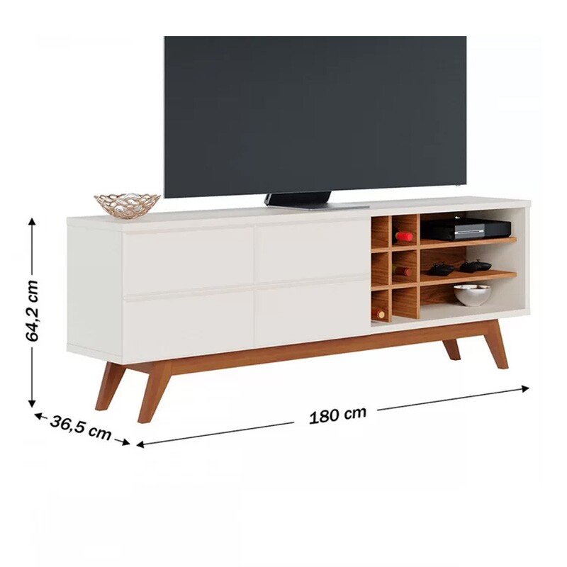 Bancada Noronha Larg. 1.80m Off/Freijó para TV até 70" - Colibri - Imagem 2