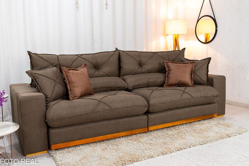 Sofá Retrátil Reclinável Gran Bello 2.90m Linho Marrom - Molas Ensacadas - Imagem 3