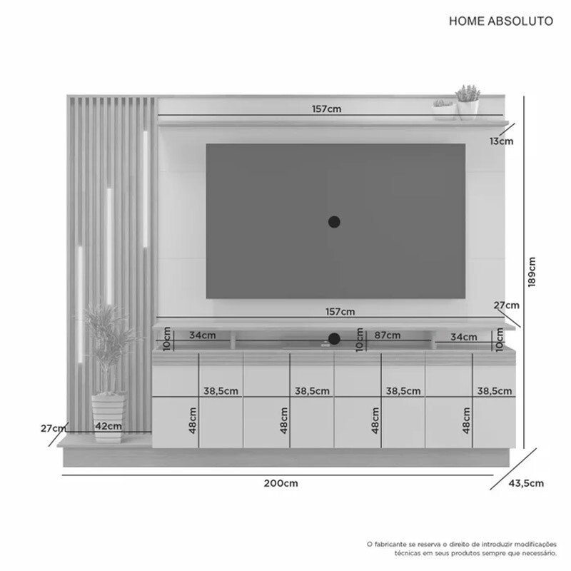 Home Absoluto Larg. 2.00m Cinamomo/Grafite Ripado C/ Led para TV até 65" - JCM - Imagem 3