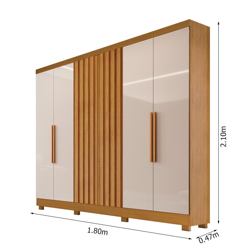 Roupeiro Cabo Frio 6 Portas e Detalhe Ripado 100% MDF Nature/Off Larg. 1.80m - Bianchi - Imagem 3