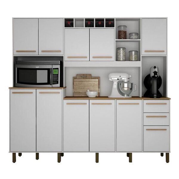 Armário Cozinha Petra Branco/Cinamomo 11 Portas 2 Gavetas Larg. 2.18m - Valdemoveis