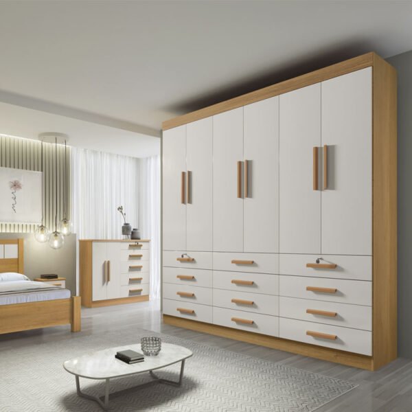 Roupeiro Casal Mônaco Cinamomo/Off 6 Portas 12 Gavetas Larg. 2.40m - D Doro