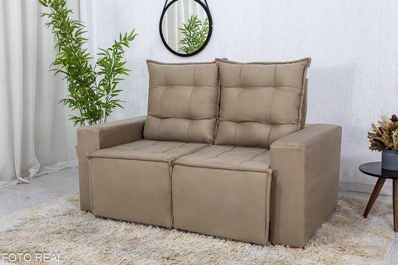 Sofá Retrátil Reclinável Rafaela 1.60m Veludinho Bege B09 - Imagem 3