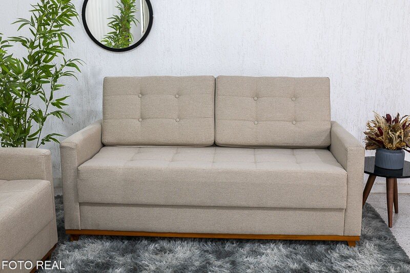Sofá Áustria 3 Lugares + Poltrona Áustria Linho Bege A57 - Imagem 3