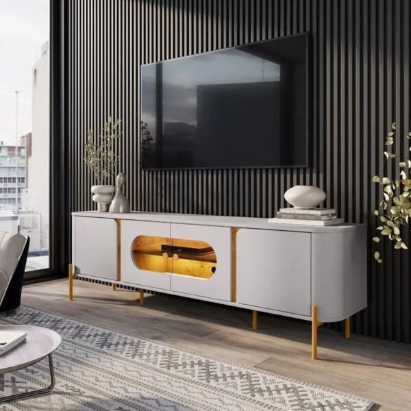 Rack Bancada Juquehy Larg. 1.80m Off/Nature C/LED para TV até 75" - Bechara