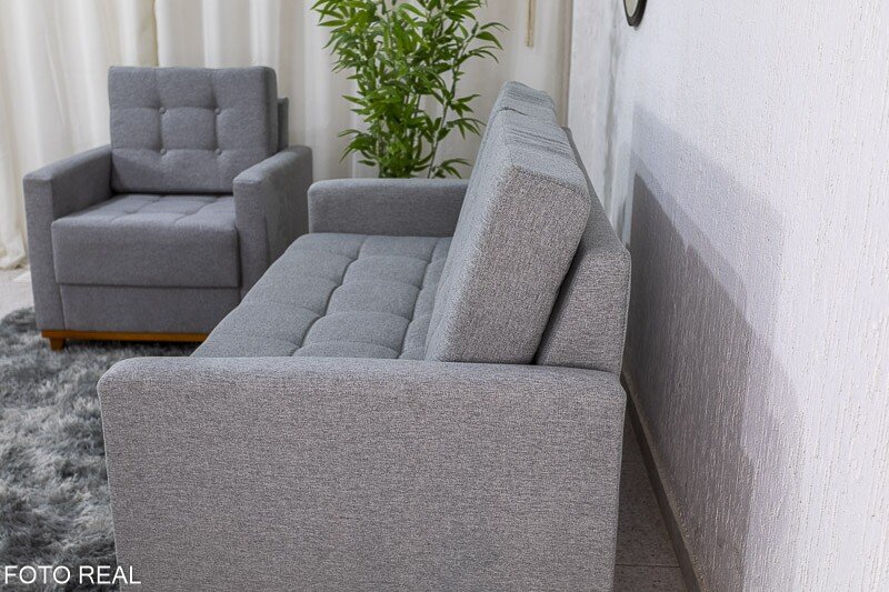 Sofá Áustria 3 Lugares + Poltrona Áustria Linho Cinza A59 - Imagem 4