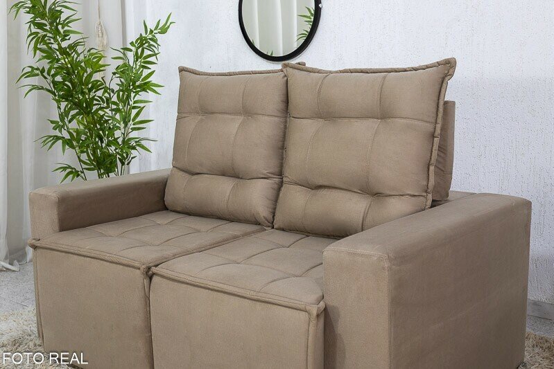 Sofá Retrátil Reclinável Rafaela 1.40m Veludinho Bege B09 - Imagem 6