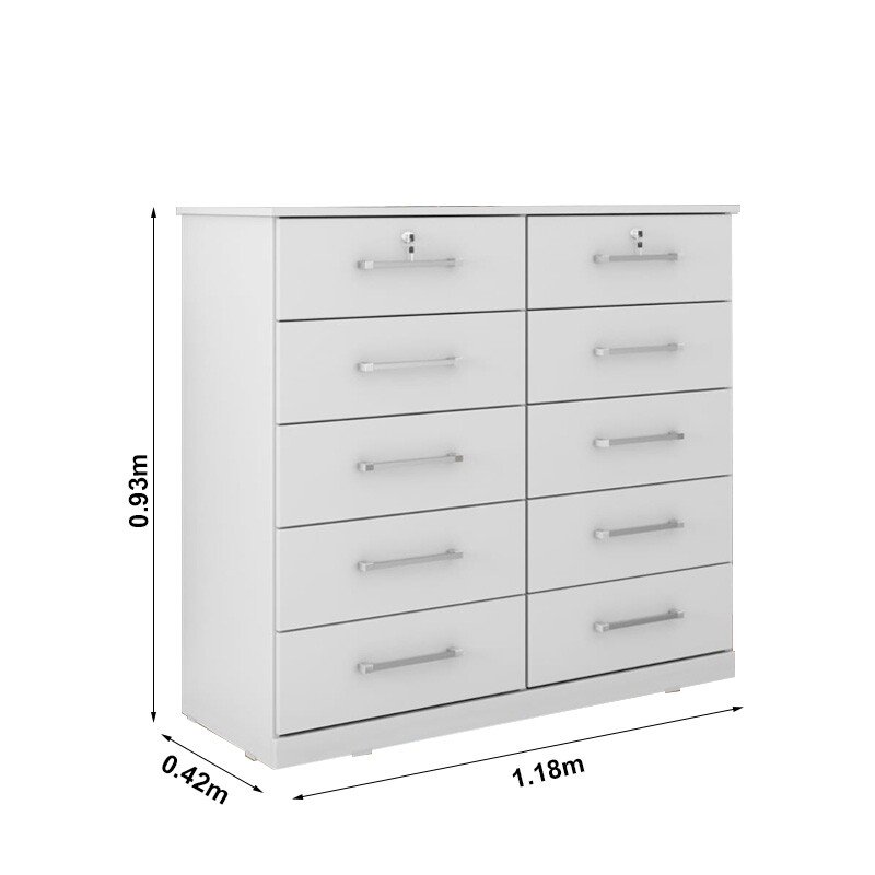 Cômoda Vane 006 Branco 10 Gavetas Larg. 1.18m - JL Móveis - Imagem 2