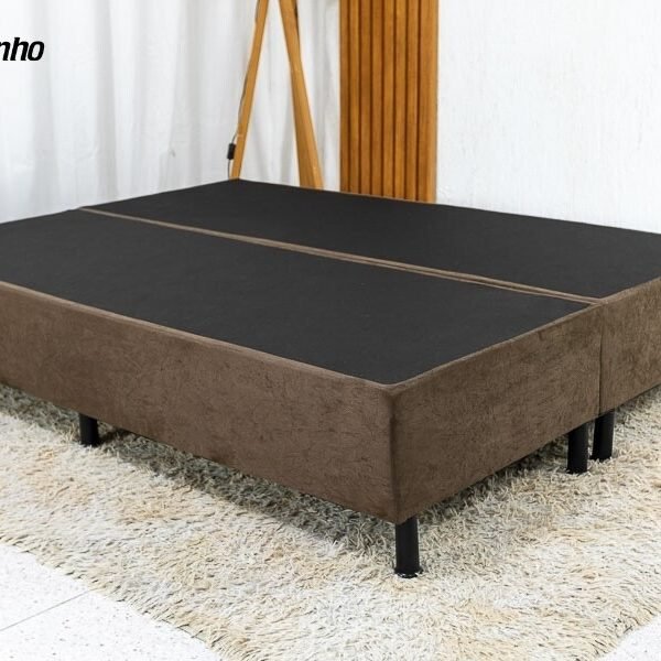 Box Casal Bipartida 138x188x38 Sued Marrom - Nosso Sonho