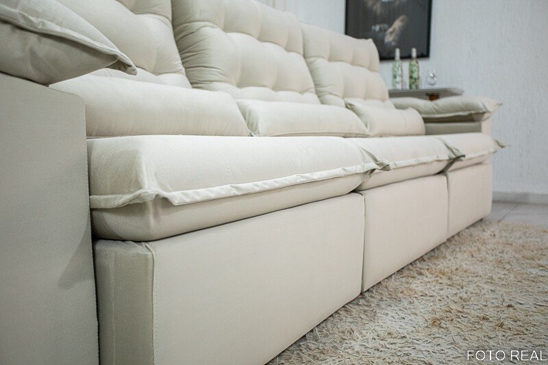 Sofá Retrátil Reclinável Emanuelly 3.20m Veludo Bege 01 - D28 Soft - Imagem 3