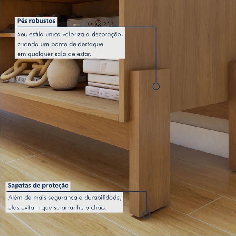 Rack Bancada Ouro Preto Larg. 1.64m Cinamomo/Off C/Detalhe Frisado para TV até 65" - Valdemóveis - Imagem 3