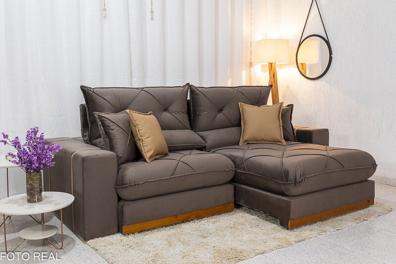 Sofá Retrátil Reclinável Gran Bello 2.50m Veludo Marrom 19 - Molas Ensacadas Pocket - Imagem 2