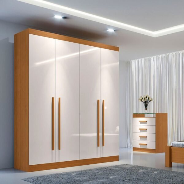 Roupeiro Solteiro Da Vinci Plus Cinamomo/Off 4 Portas 3 Gavetas 100% MDF Larg. 1.85m - D Doro