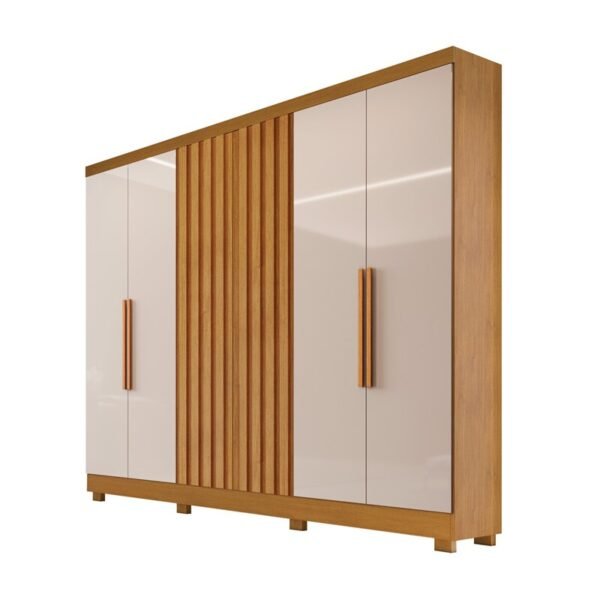 Roupeiro Cabo Frio 6 Portas e Detalhe Ripado 100% MDF  Nature/Off  Larg. 1.80m -  Bianchi
