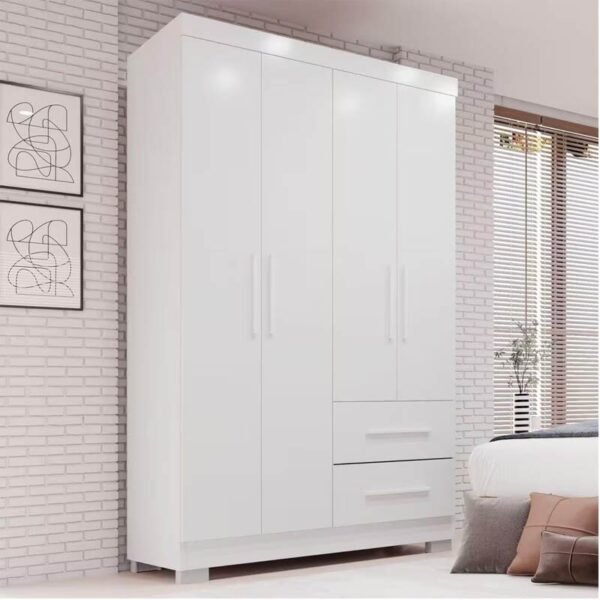 Guarda-Roupa Solteiro 4 portas Estrela Larg. 1.00m Branco Com Pés Sallêto