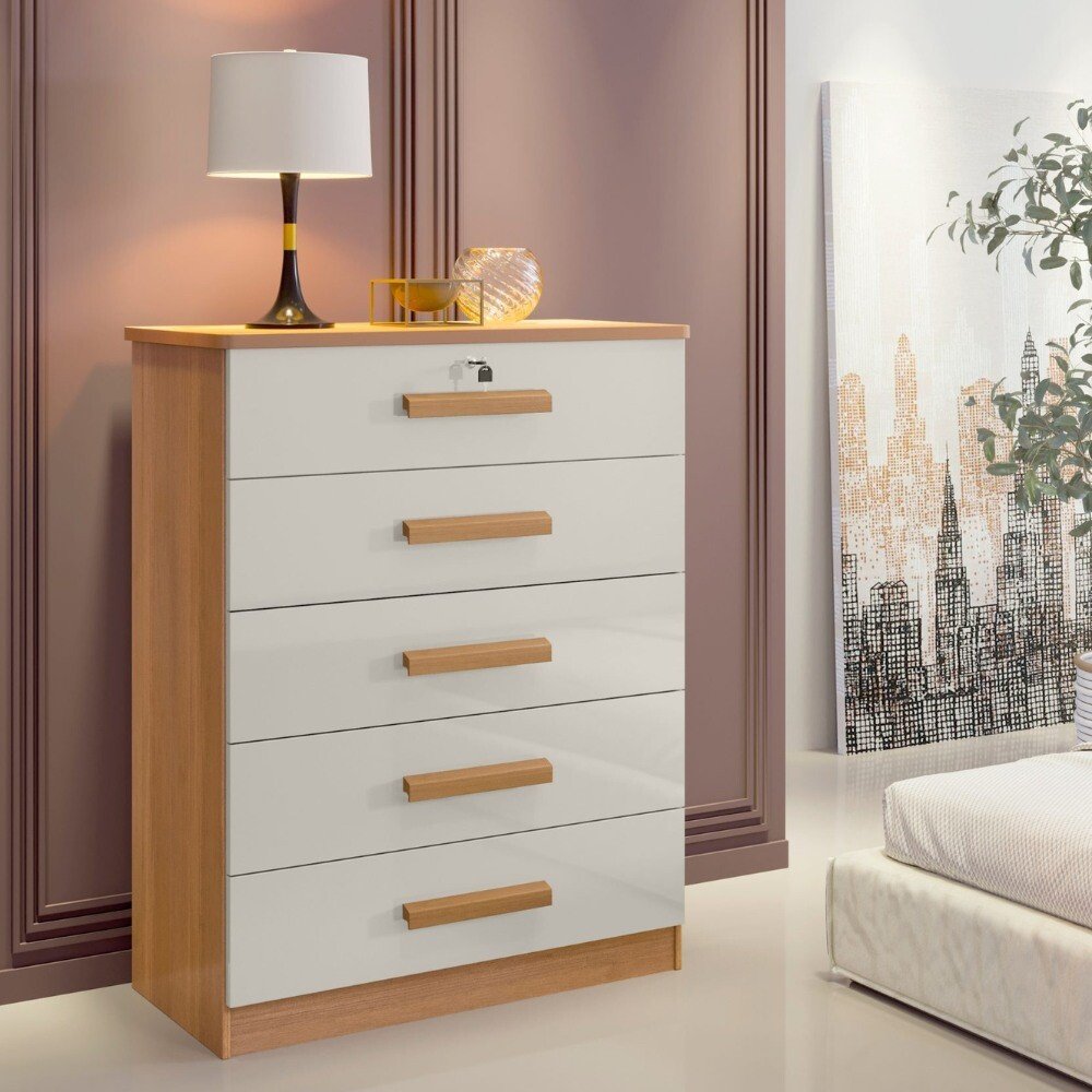 Cômoda Ipanema Cinamomo/Off 5 Gavetas Larg. 0.85m - D Doro