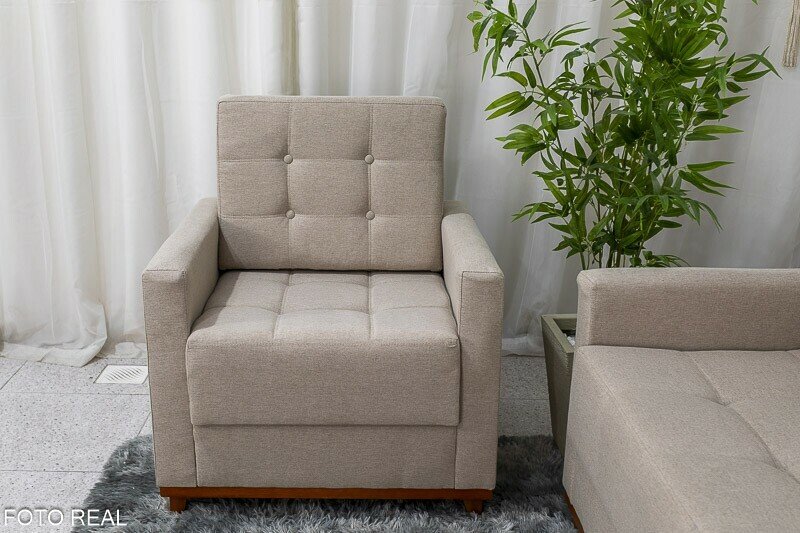 Sofá Áustria 3 Lugares + Poltrona Áustria Linho Bege A57 - Imagem 5